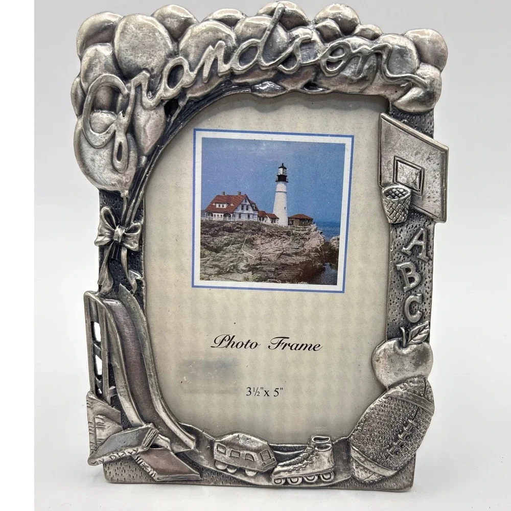 Perfect Grandson Photo Frame 3.5x5 Silver Pewter Style Sports School Vintage